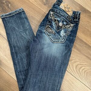 Miss Me Blue Skinny Jeans with Embellished Design